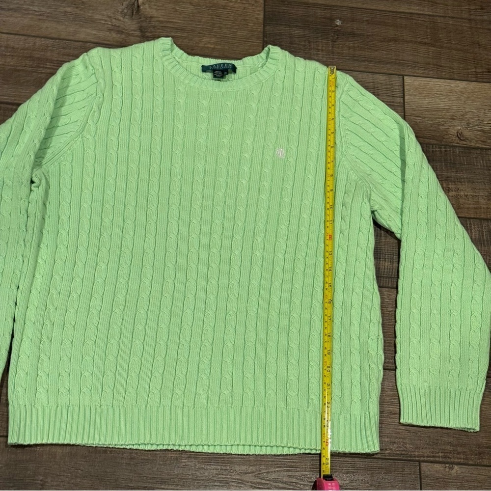 VINTAGE Lauren Ralph Lauren Sweater Womens Sz 2X Cable Knit Cotton Green - Picture 7 of 9